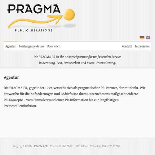 Pragma PR Webseite